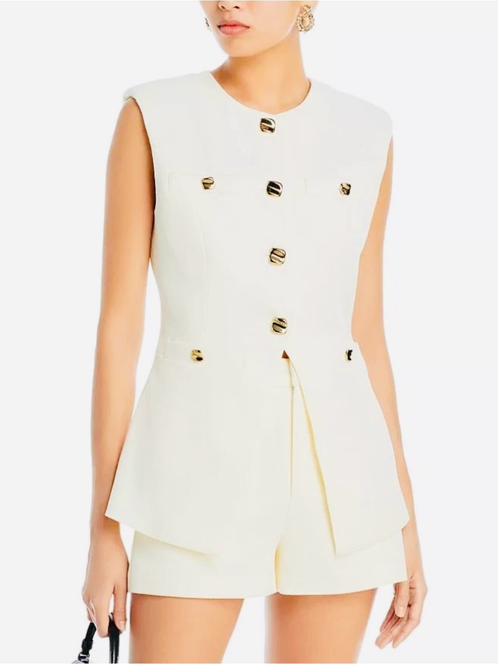 Endless Rose Cream Textured Vest with Gold Accent Button - Size S ( NWT )
